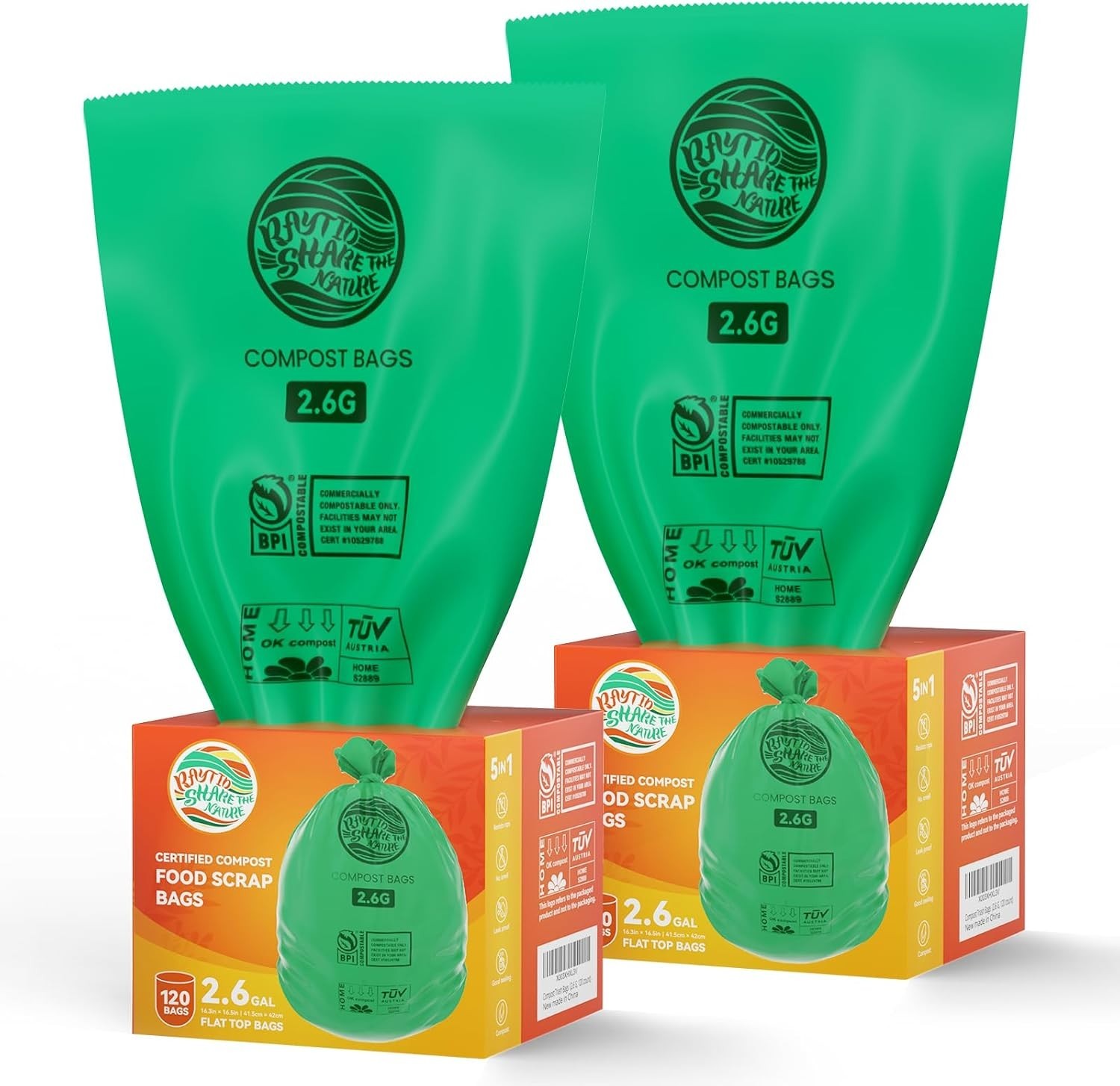 Eco-Friendly 2.6 Gallon Compostable Trash Bags, 240 Count for Sustainable Living
