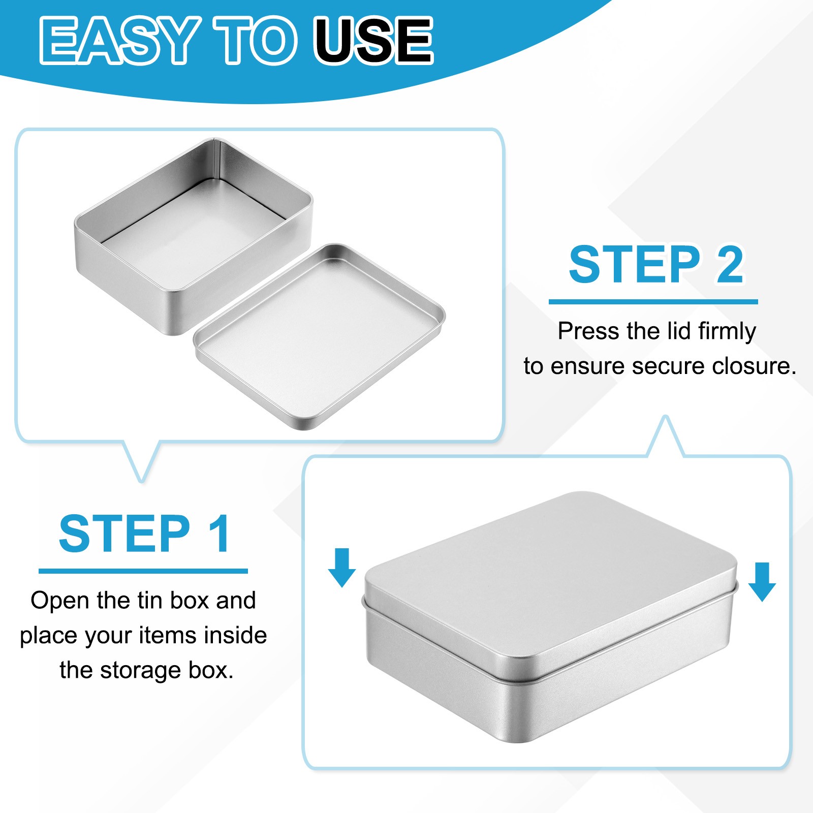 2 Pcs 5.1 x 3.7 x 1.4 Inch Rectangular Storage Tins Box with Lid