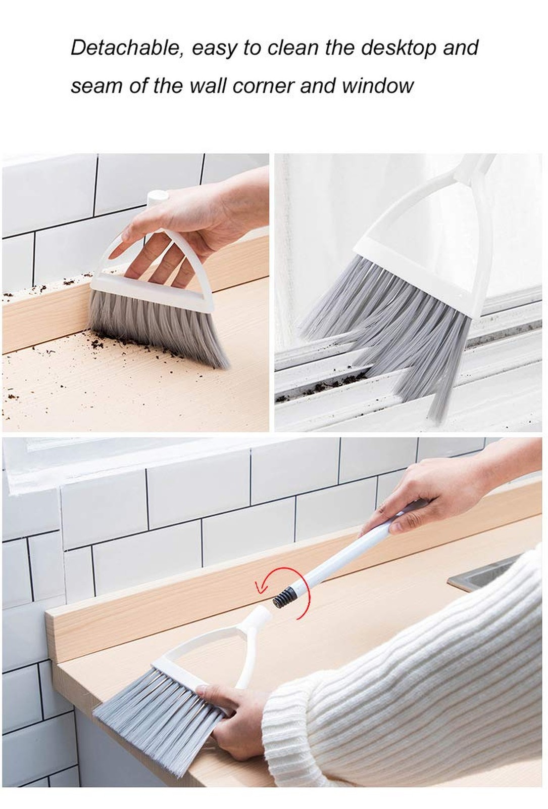 Mini Broom and Dustpan, Home Kitchen Sweeping for Kids(White+Gray) White+gray