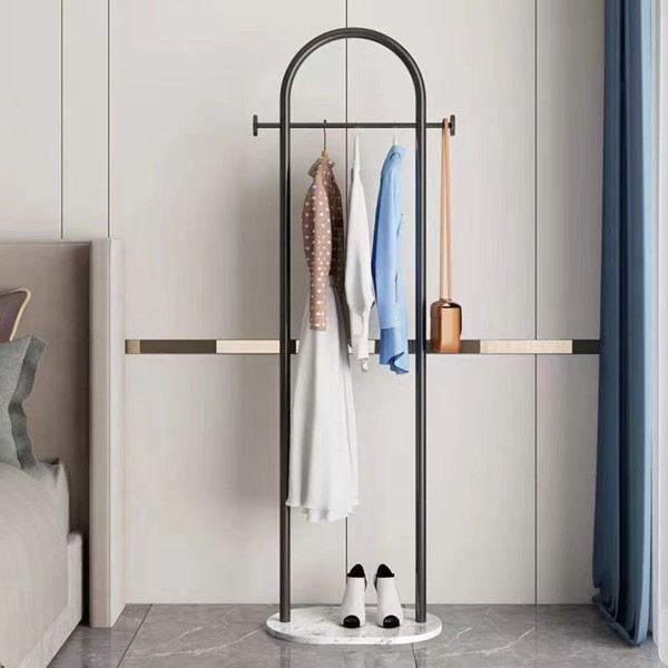 Minimalist Arch Coat Rack Stand Freestanding Black Garment Organizer with Hooks