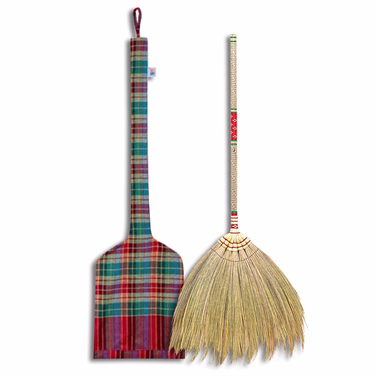 Authentic Grass Broom Bamboo Grass Full Embroidery Woven Thread Handle Handmade
