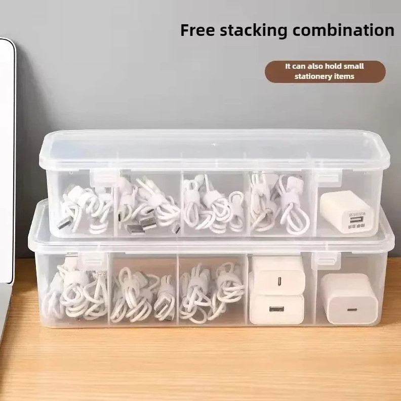 1 pc Transparent Cable Storage Box with Lid Dust-Proof Compartment Organizer