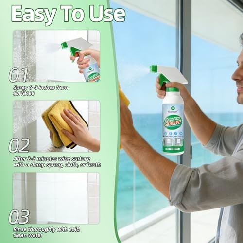 Bathroom Glass Cleaner Spray – Removes Limescale, Soap Scum, and Oil Film, St…