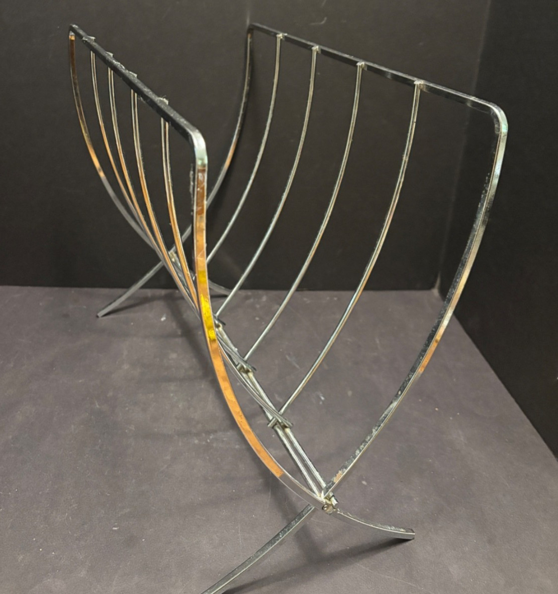 Vintage MCM Chrome Folding Magazine Rack(s) Holder Bar/Rod Brutalist 2 Available