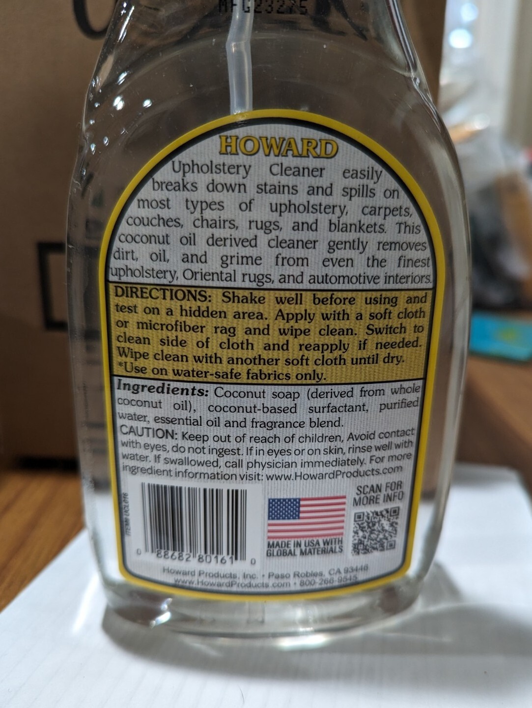 Howard UPHOLSTERY CLEANER 16 oz Spray Bottle – USA Made