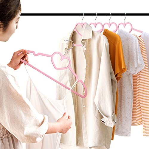20 Pack Plastic Pink Durable Adult Hangers, Ultra Thin Space Saving Heart Shaped