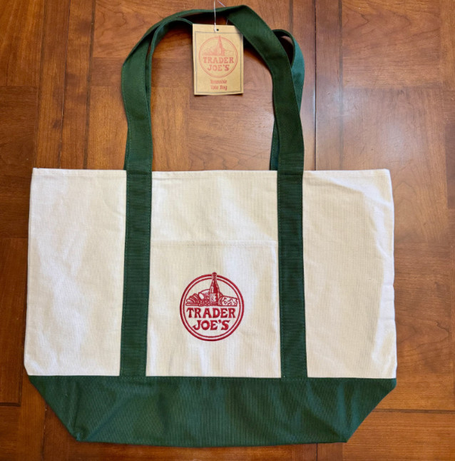 Trader Joe’s Canvas Reusable Tote Carry Large Eco Shopping Bag Green and Blue