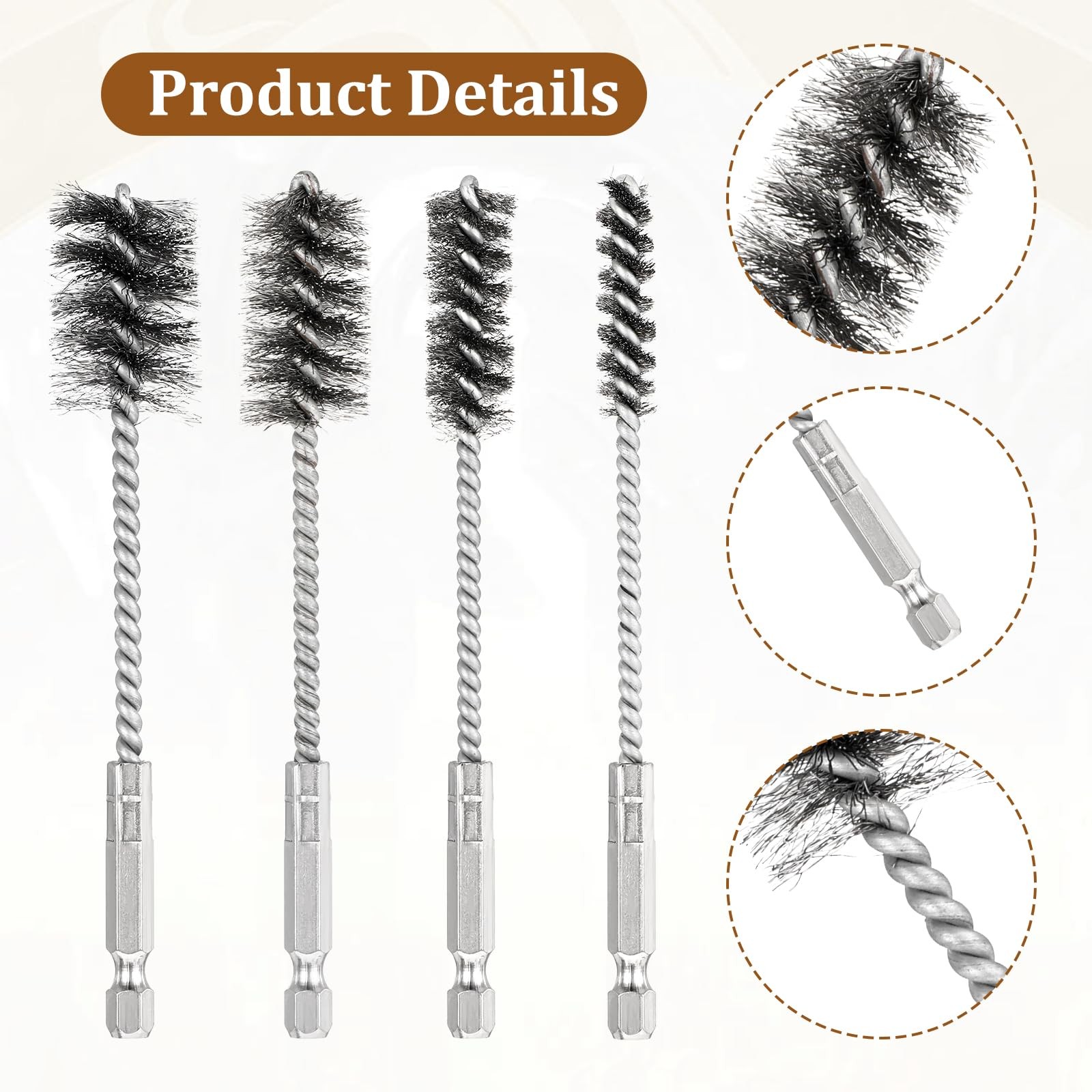 4 Pcs Stainless Steel Wire Brushes for Drill Stainless Steel Bore Brush Set
