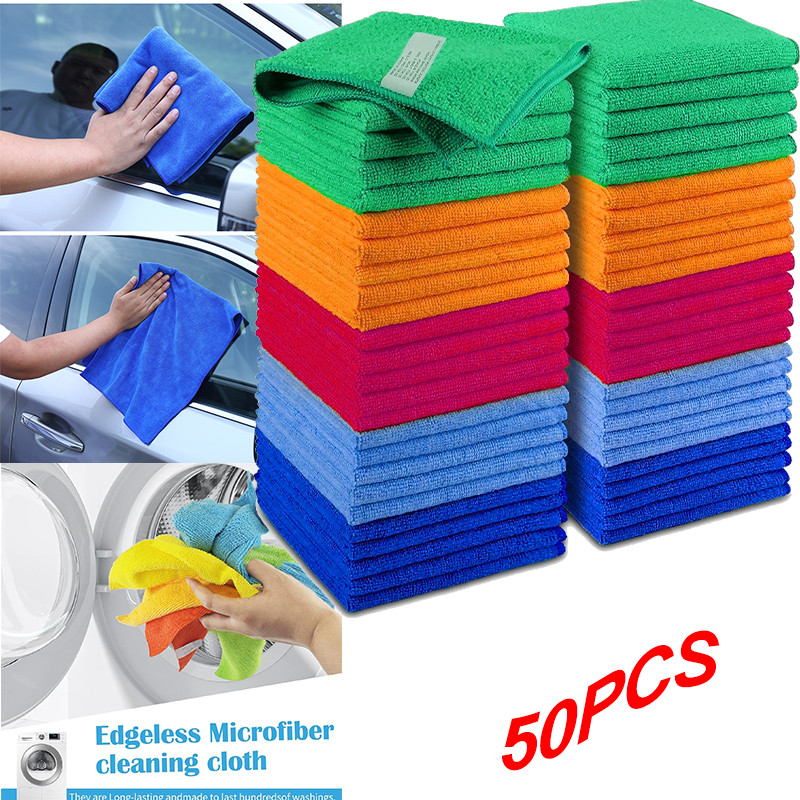 Microfiber Cleaning Cloth Set of 50 Towel Rag Car Polishing Detailing No-Scratch