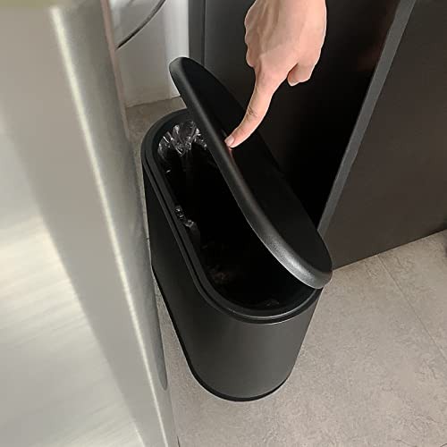 Slim Plastic Trash Can,2.7 Gallon Garbage Can with Press Top 10L Black