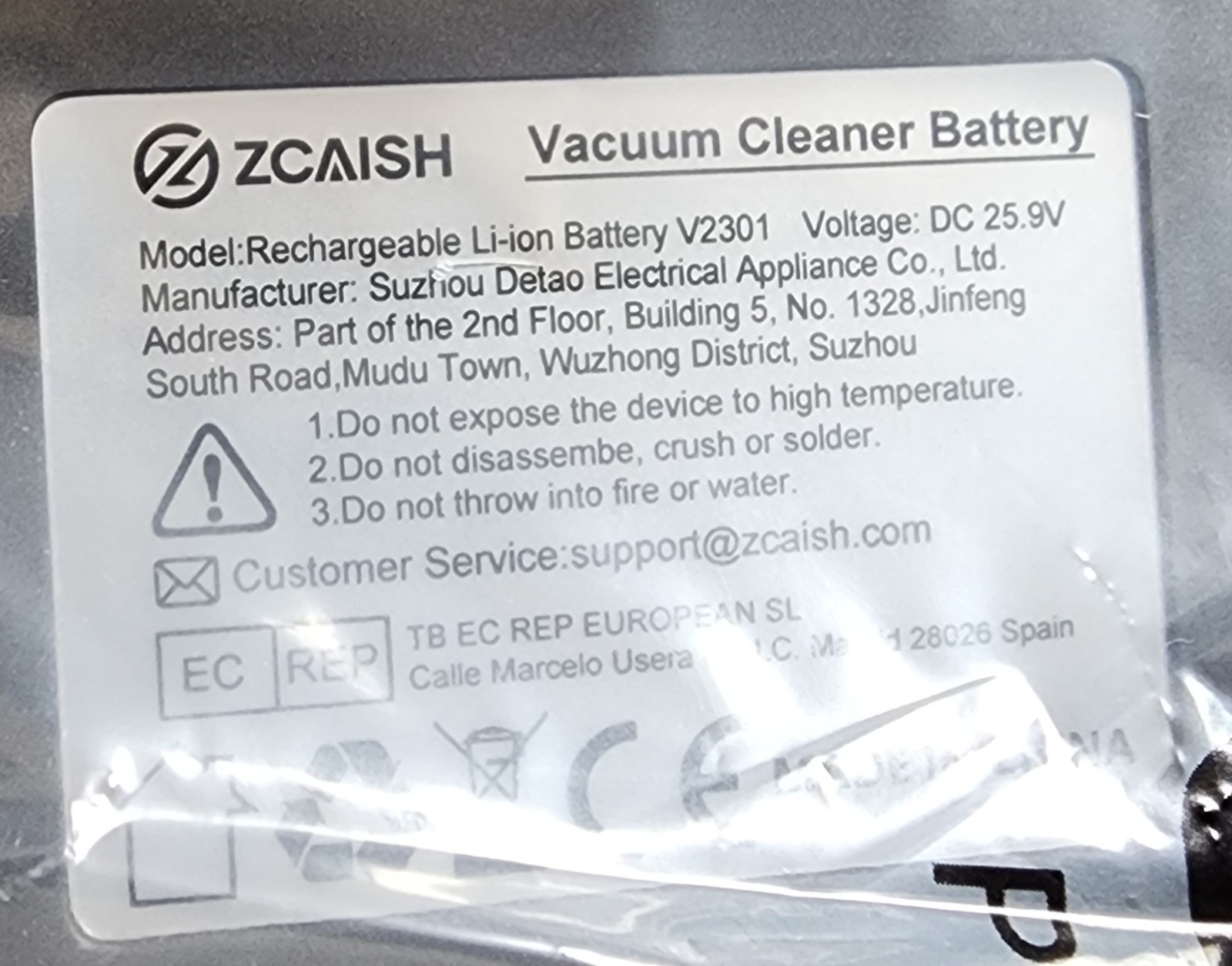 Z1 Vacuum Cleaner Battery V2301 Replacement Rechargeable Battery for Vacuum