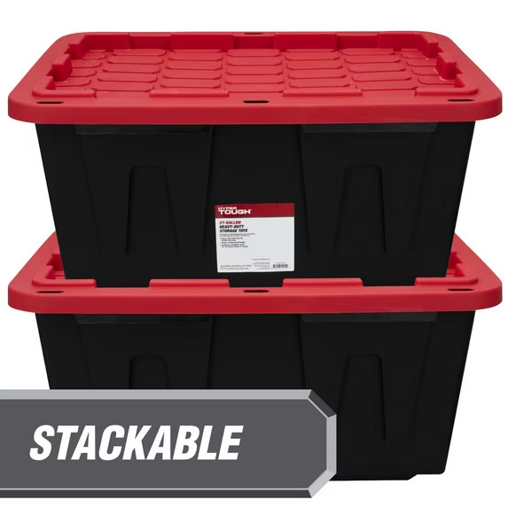 Hyper Tough 27 Gallon Snap Lid Plastic Storage Bin Container pack of 2 Free Ship