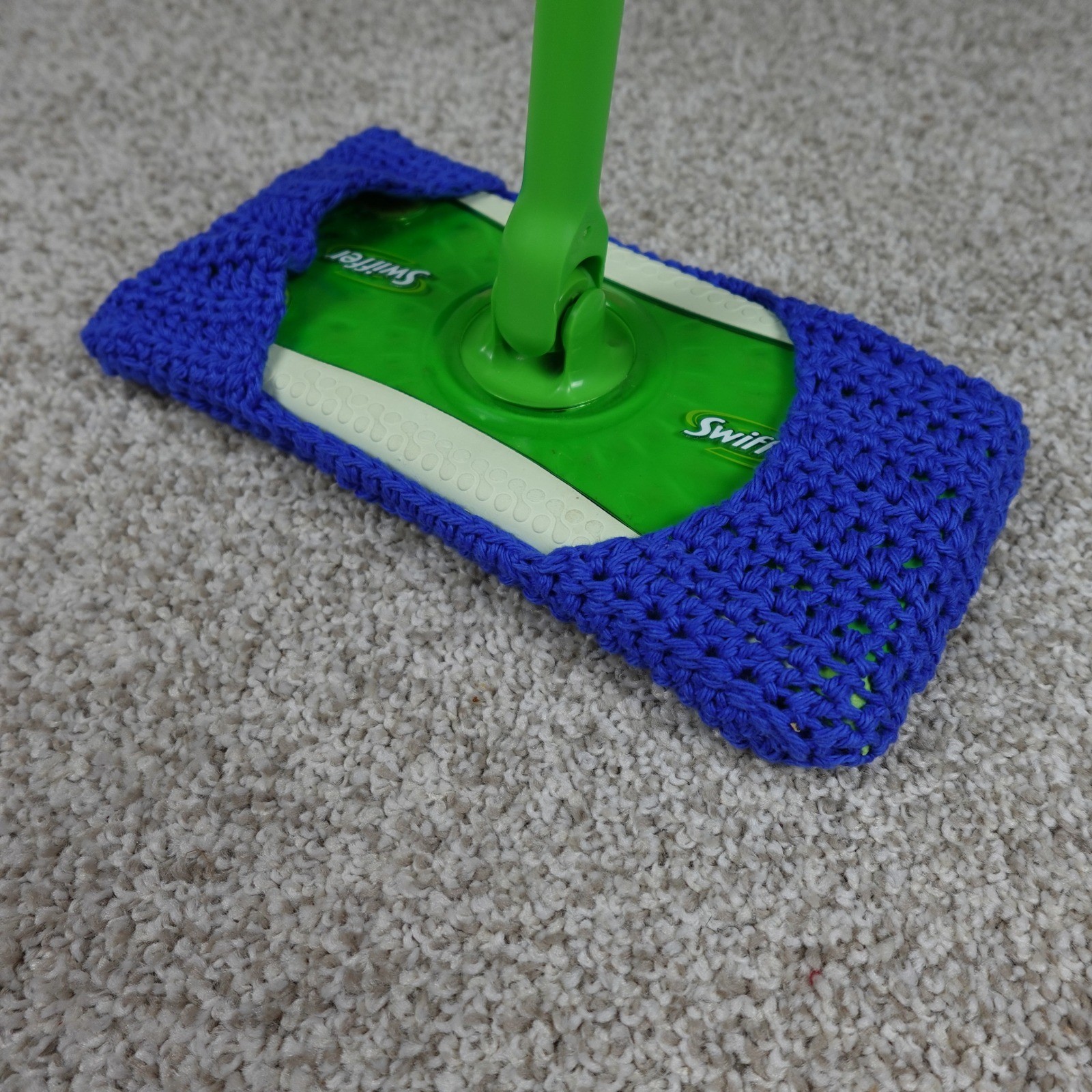 Handmade Crochet Reusable Mop Cover Royal Blue Basketweave Washable Pad
