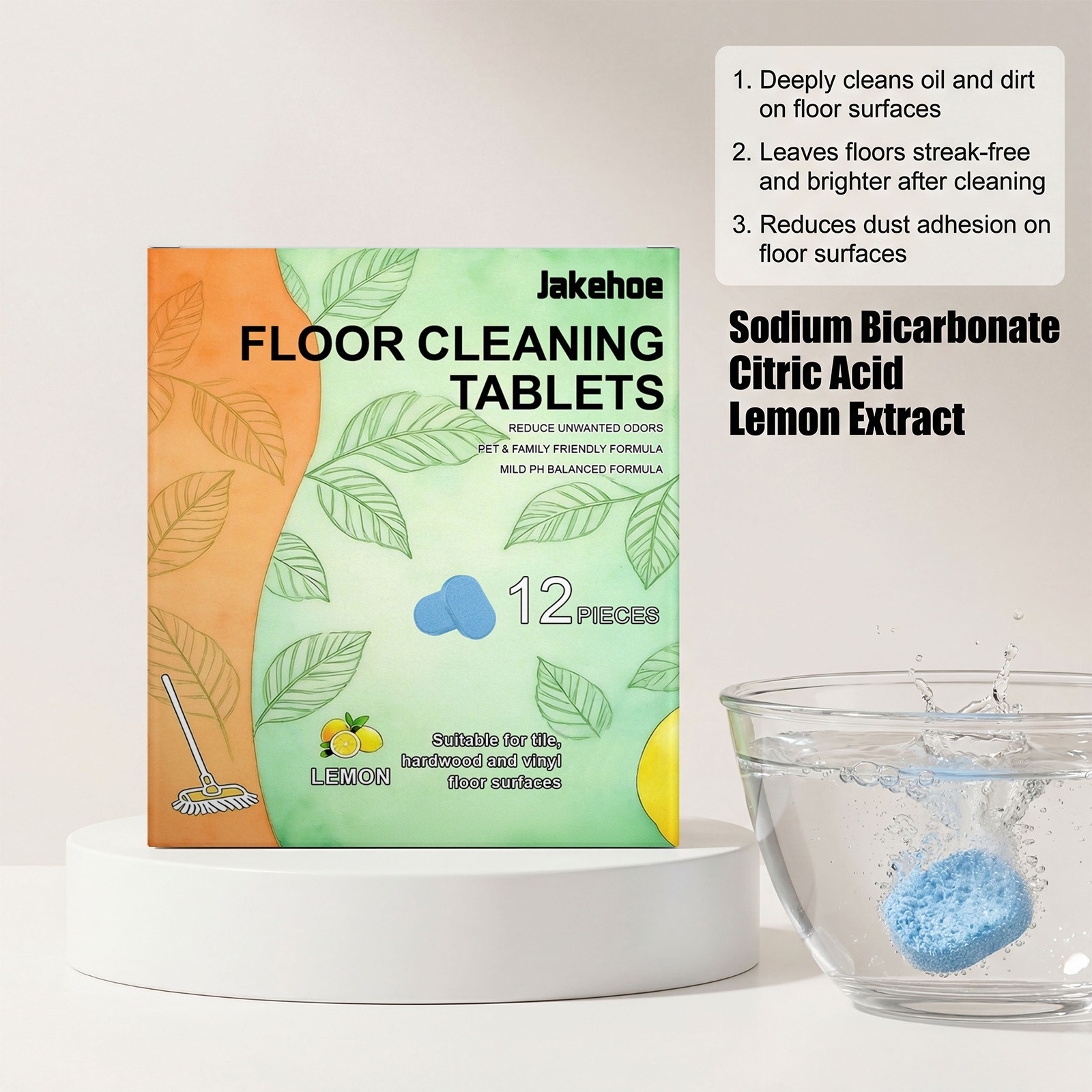 12x Floor Cleaning Solution Tablet, Deep Cleans for Multiple Floors, lemon Scent