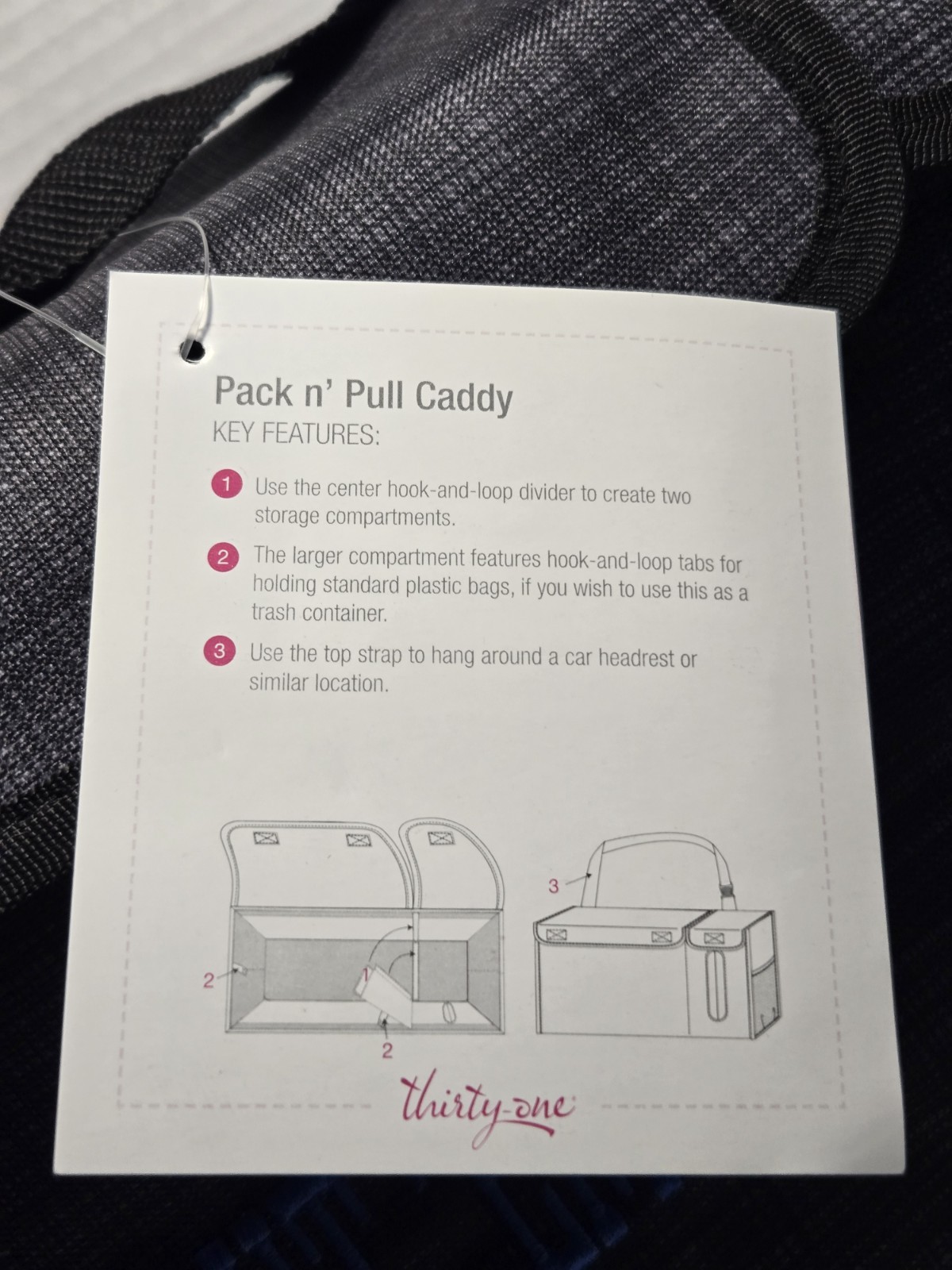 Thirty One Pack N Pull Caddy – Black Cross Pop – 758D – “Light Em Up” Embroidery
