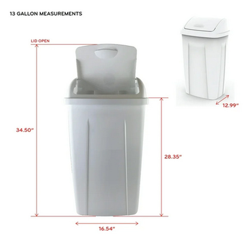 13 Gallon Trash Can, Plastic Swing Top Kitchen Trash Can, Black