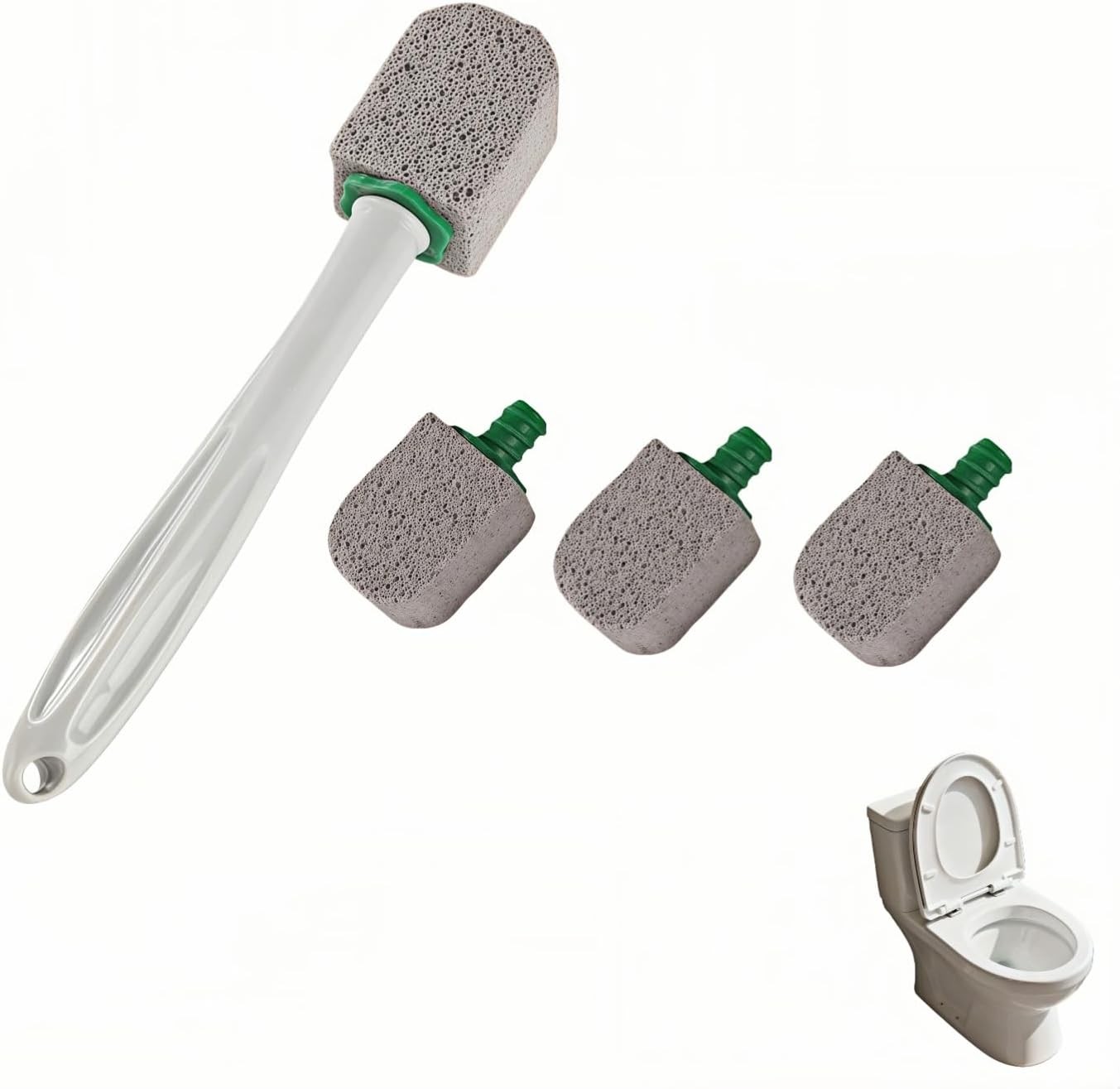 Pumice Toilet Brush Scrubber with 9.5” Handle – 1 Scrubber + 4 Pumice Stones –