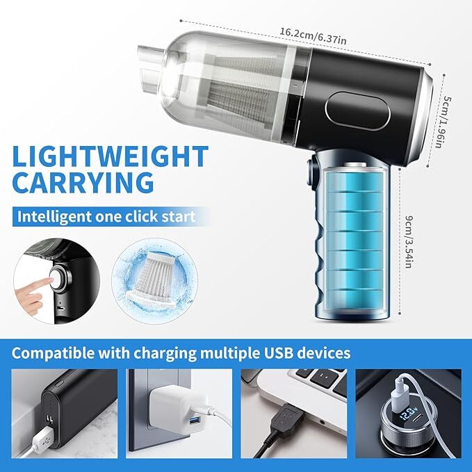 120W Cordless Car Vacuum Cleaner Powerful Suction Mini Dusts Buster Handheld