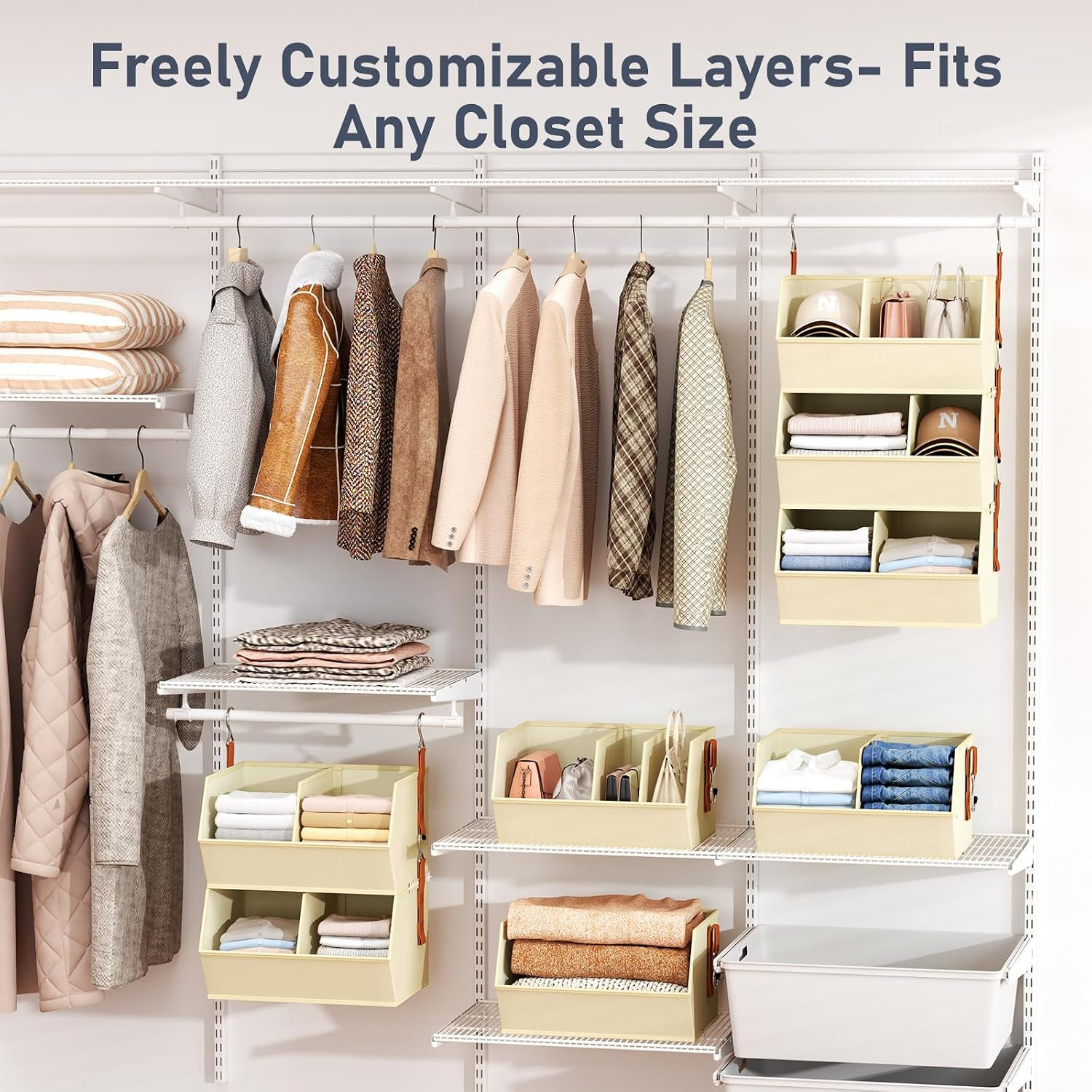 Hanging Closet Organizer Extra Large, Clothes Hanging Shelves for Closet with Di