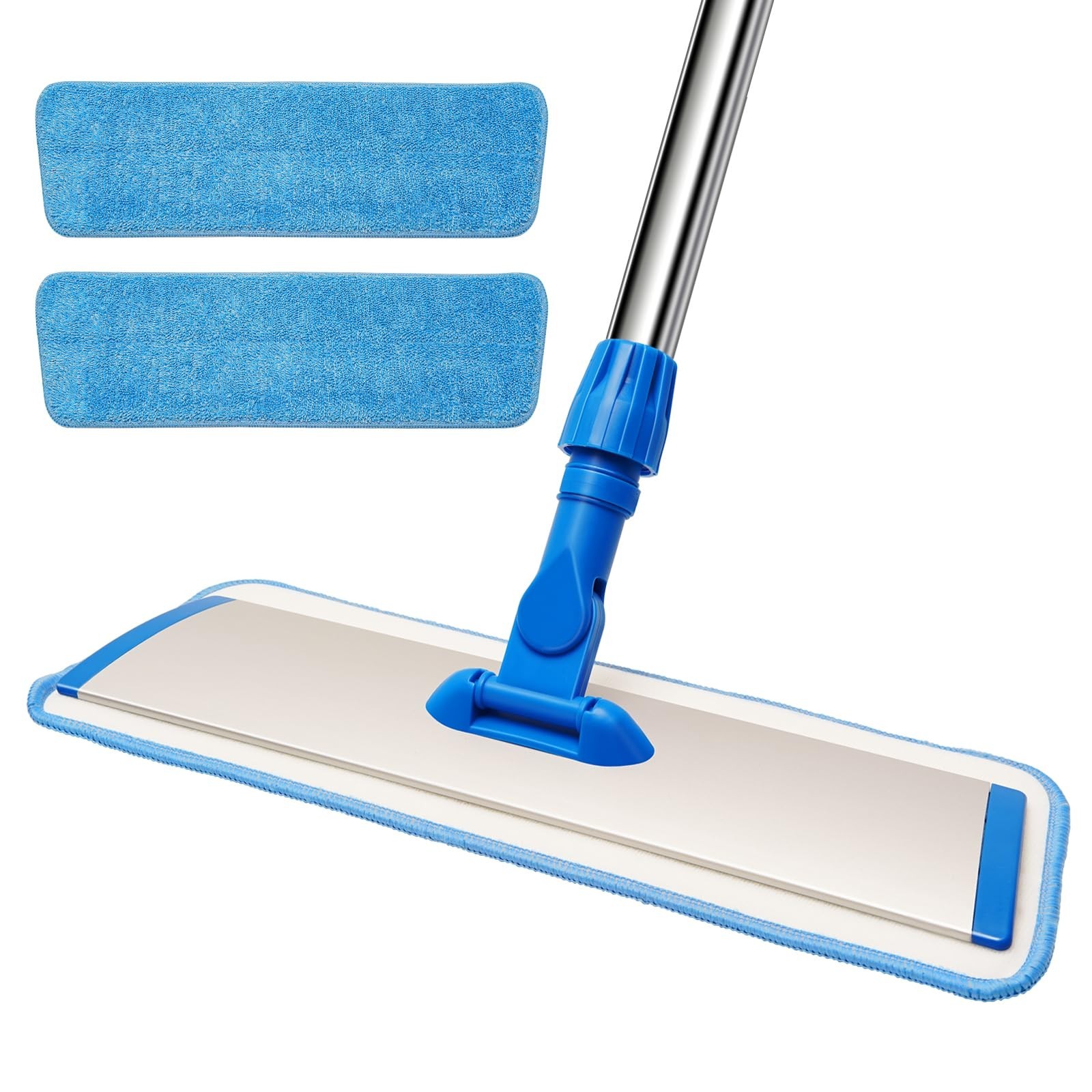 18″ Microfiber Flat Mop with Stainless Steel Handle, 360° Spin, 2 Washable Pads