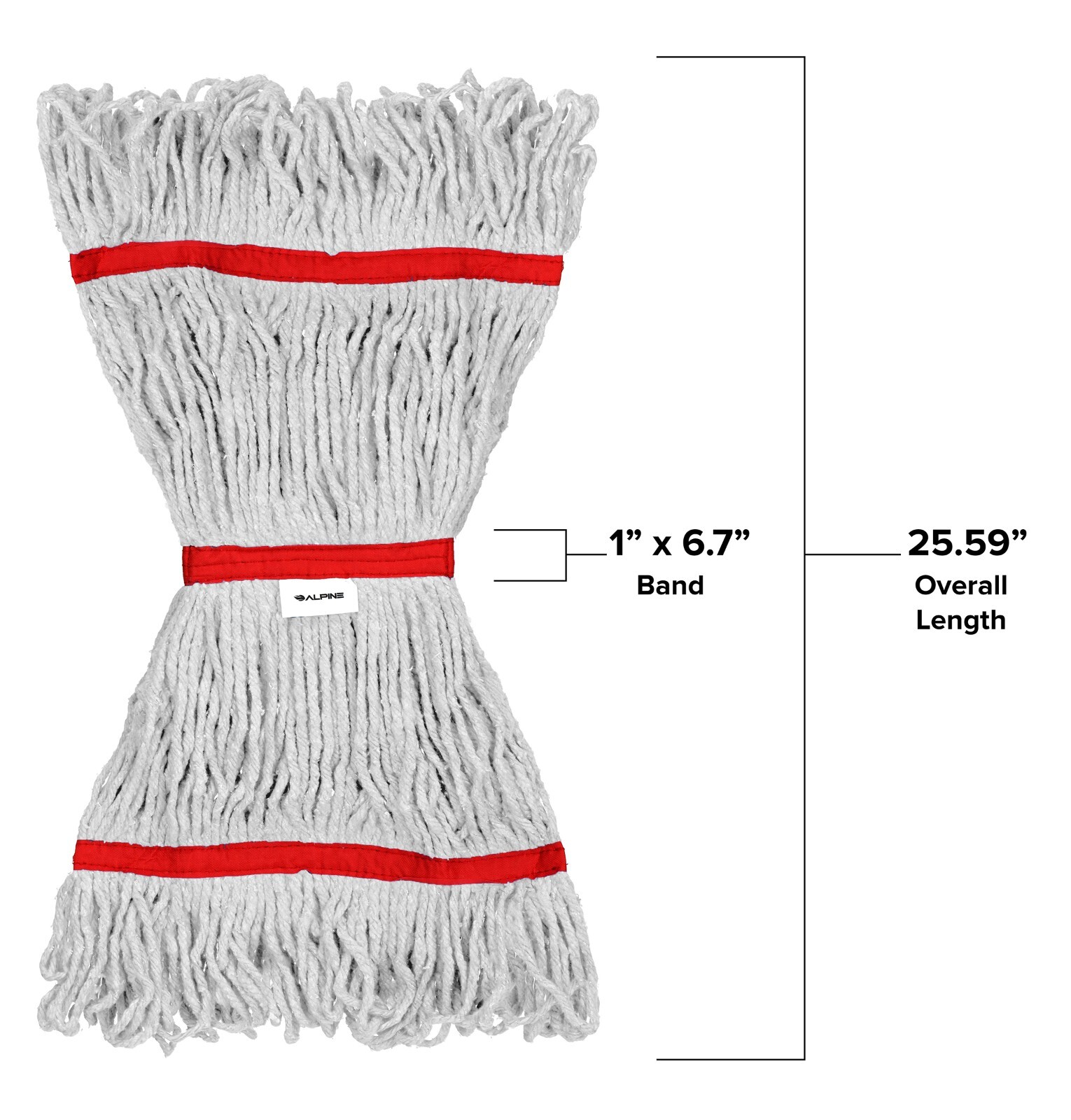 Alpine Industries Loop-End Cotton Mop Head 1” Red Headband & Tailband Case of 12