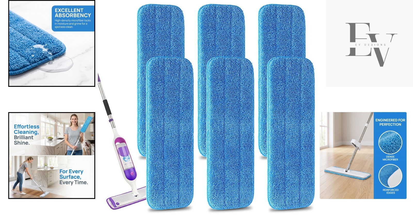 Professional Quality Microfiber Mop Pads 18″ x 6″ – 6 Pack for Deep Cleaning