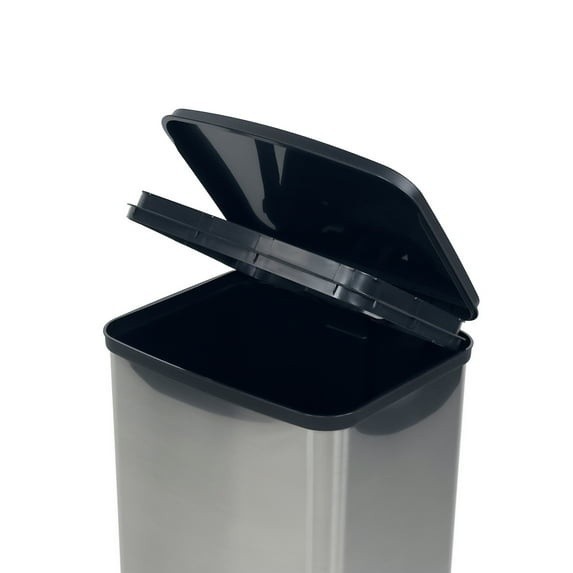 Mainstays Kitchen Trash Can, 13.2 Gallon Plastic Step Garbage Bin with Lid, Silv