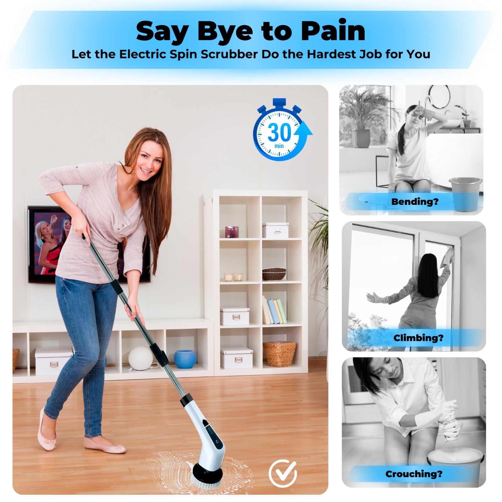 7 Heads Electric Spin Scrubber Cordless Bathtub Power Scrubber Rechargeable US