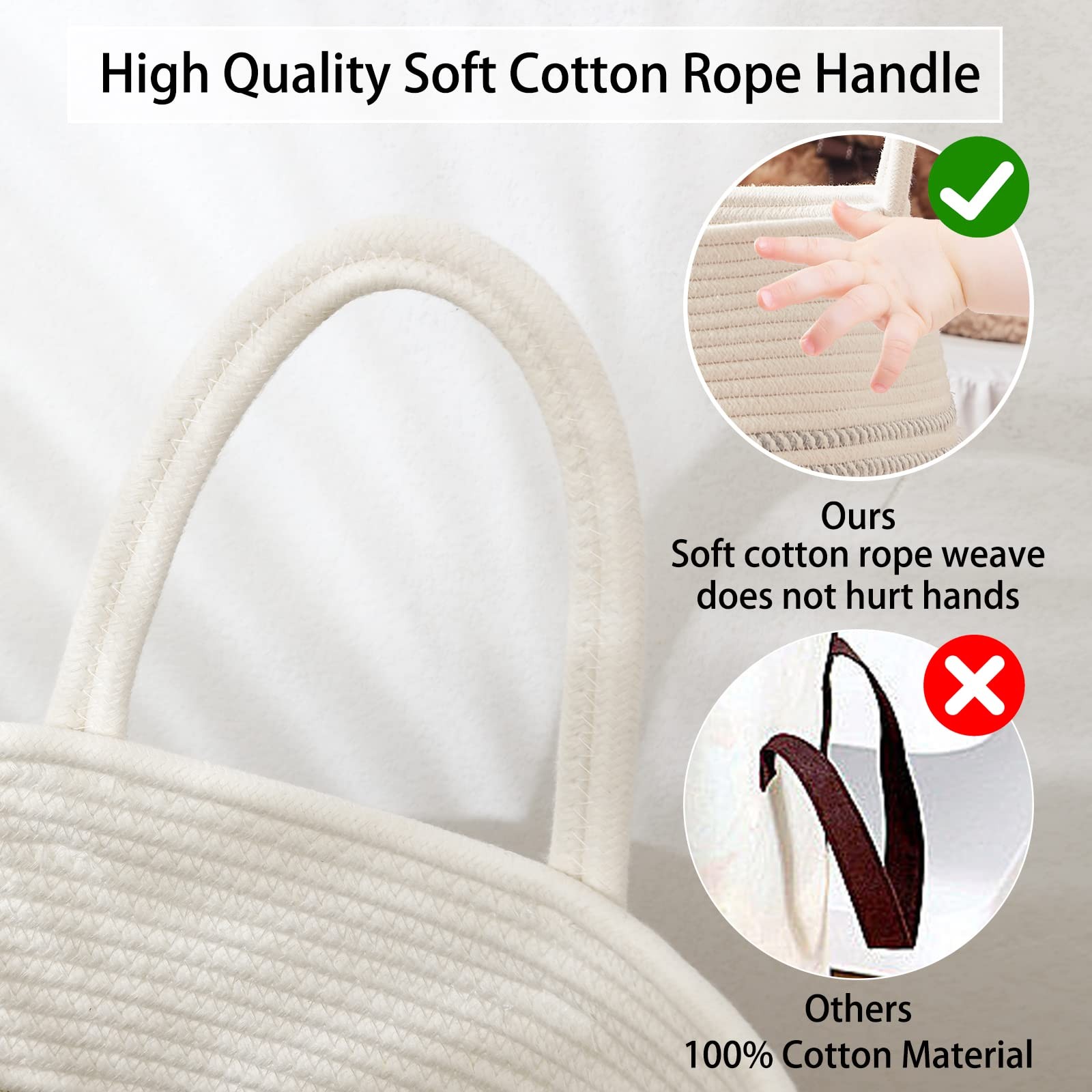 Laundry Hamper Woven Cotton Rope Large Clothes Hamper 25.6″ Height Tall Laund…
