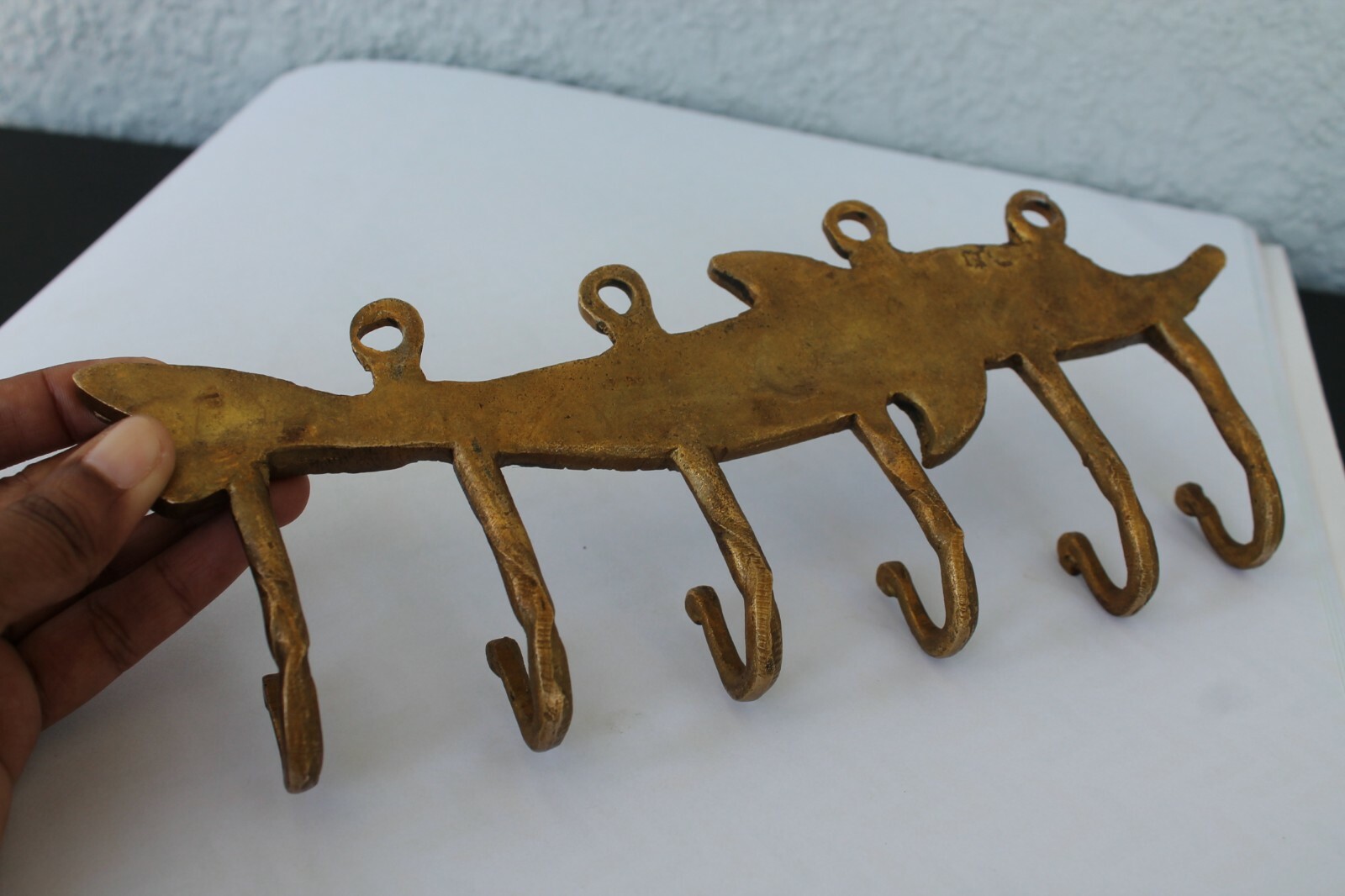 FISH Antique Hook vintage VTG mid century modern Bronze Brass wall coat keys