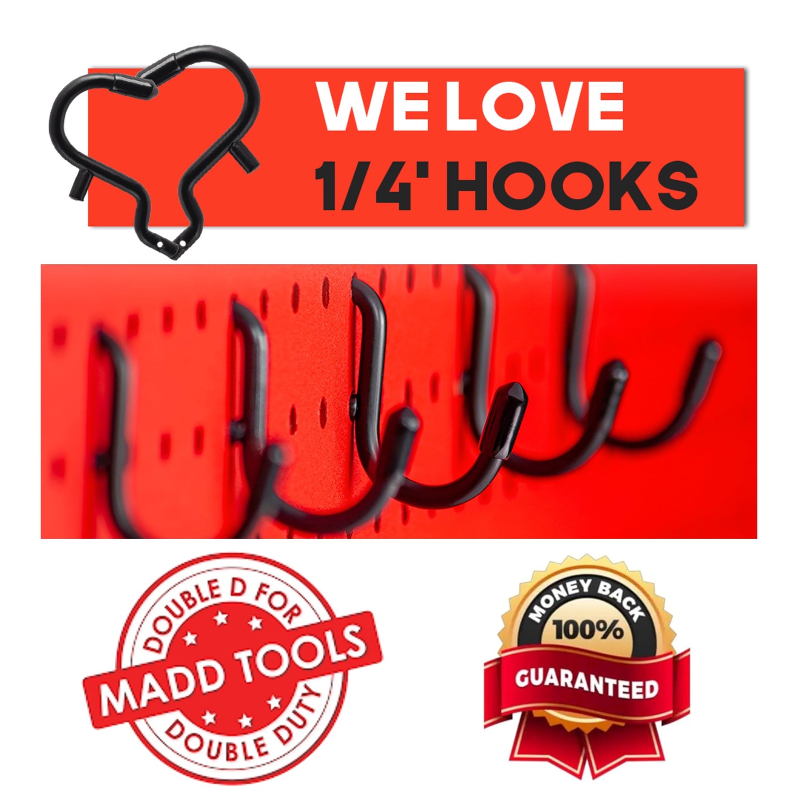 70 PCS Extra Thick Black 1/4 Inch Pegboard Hooks Heavy Duty Tool Organization