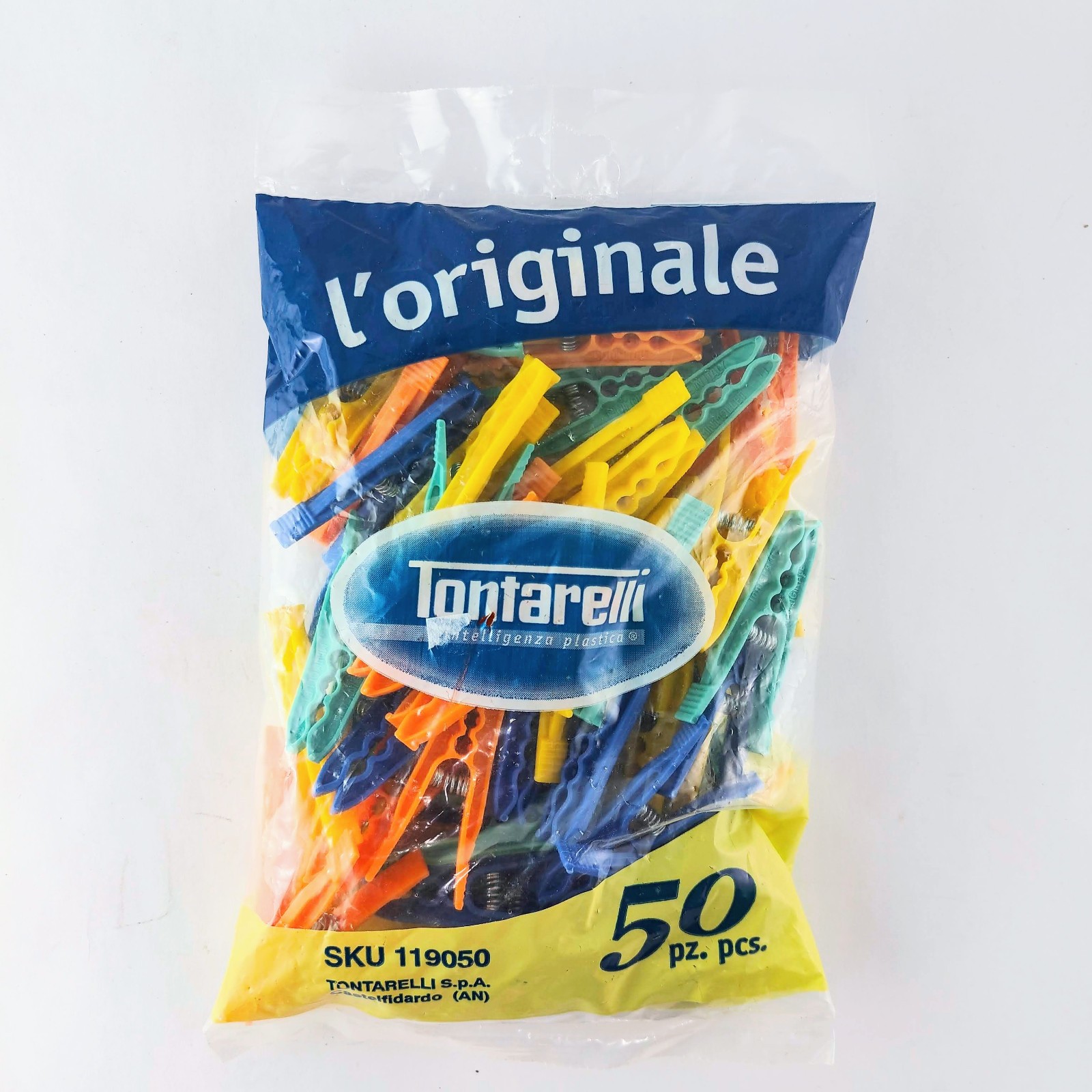 Tontarelli Plastic Clothes Pins Sealed Bag of 50 Vintage Italy Made Clothespins