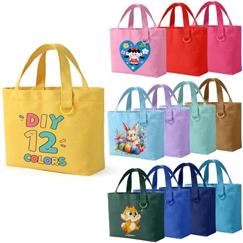 1 | | 24 Pack Small Canvas Tote Bags, Mini Tote Bags Bulk for 12 Multicolour