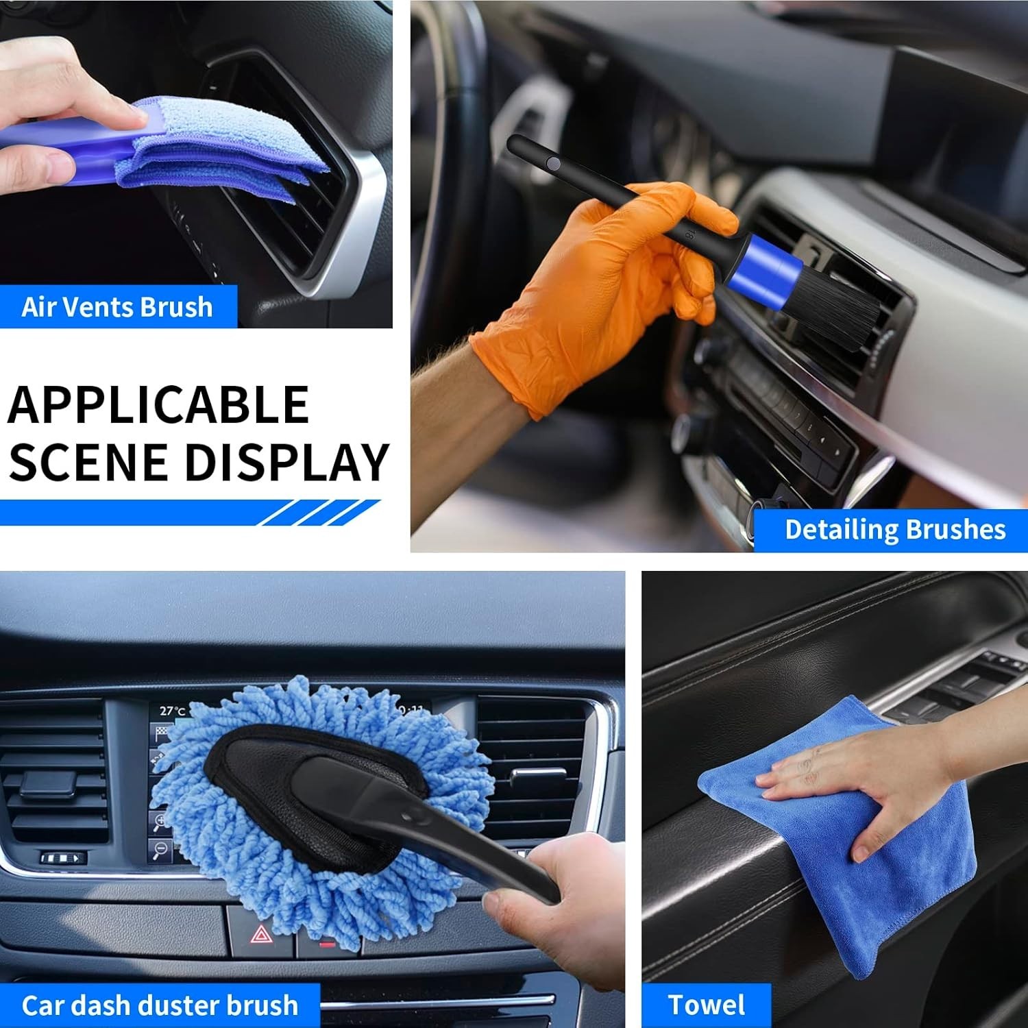 17Pcs Car Interior Detailing Kit with Windshield Cleaning Tool, Detailing Brush