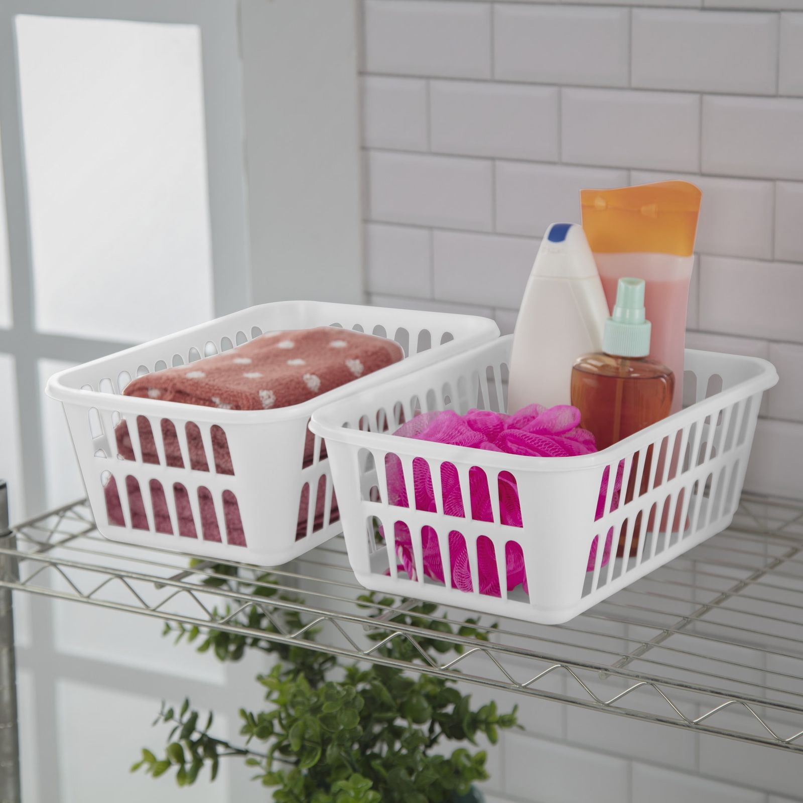 (6 pack) Storage Basket, Versatile Open Plastic Bin, White
