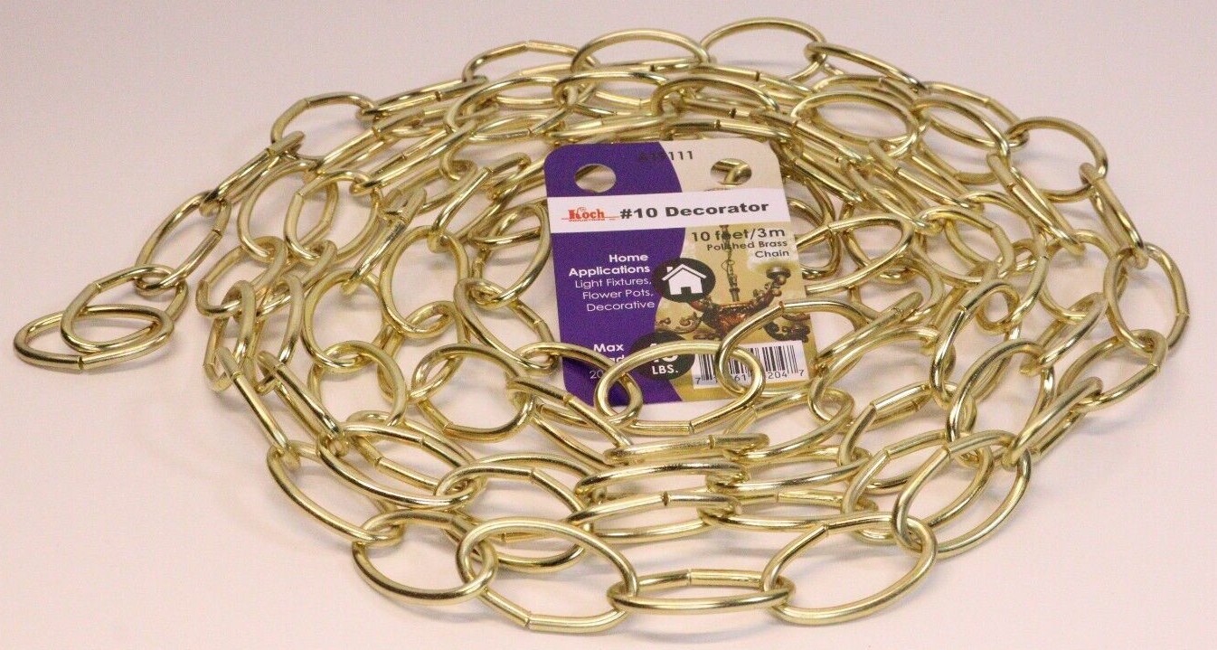 10 Feet #10 Decorator Polished Brass Chain 45 LBS Max Load 20 KG NIB