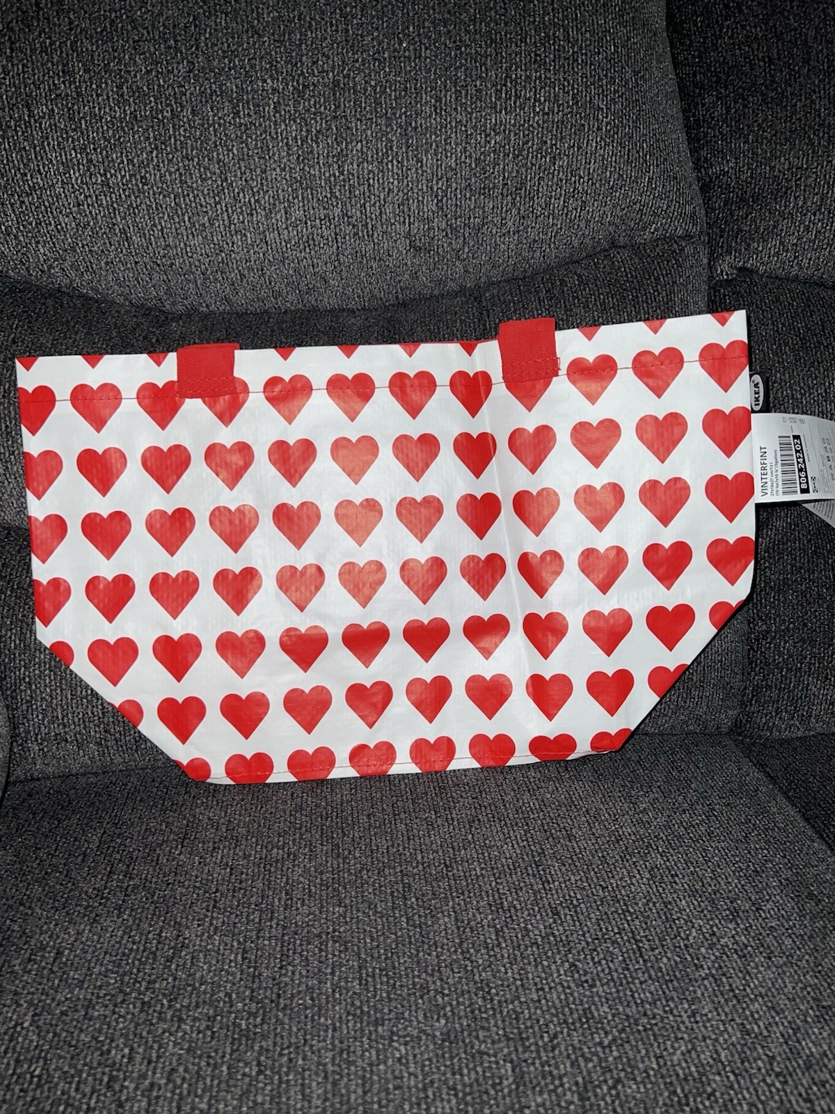 IKEA Vinterfint Red Heart Holiday Reusable 3 Gallon Tote Shopping Bag 27×27 cm