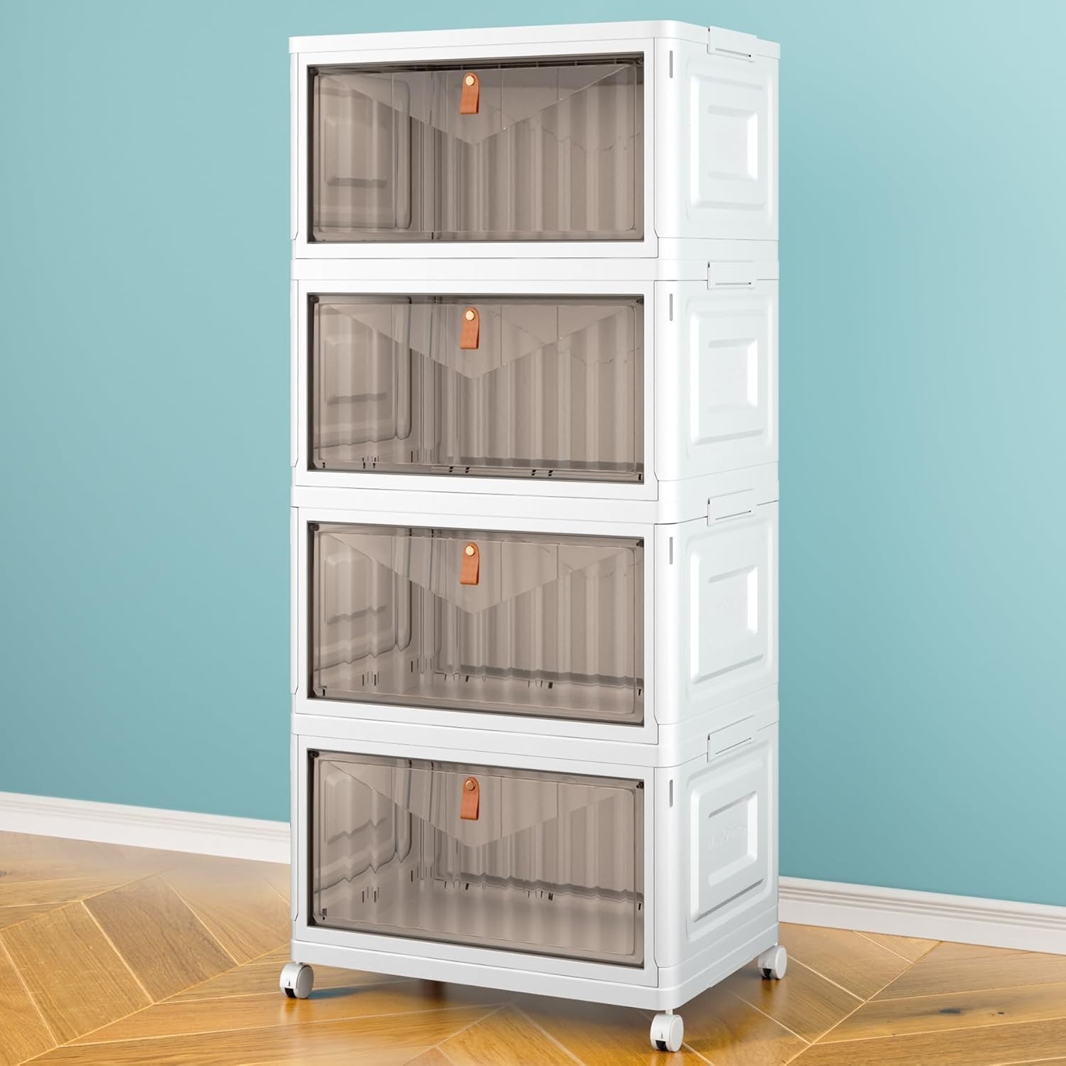 4 Tier Storage Bins with Lids, 23QT Stackable Closet Organizers and Storage w…