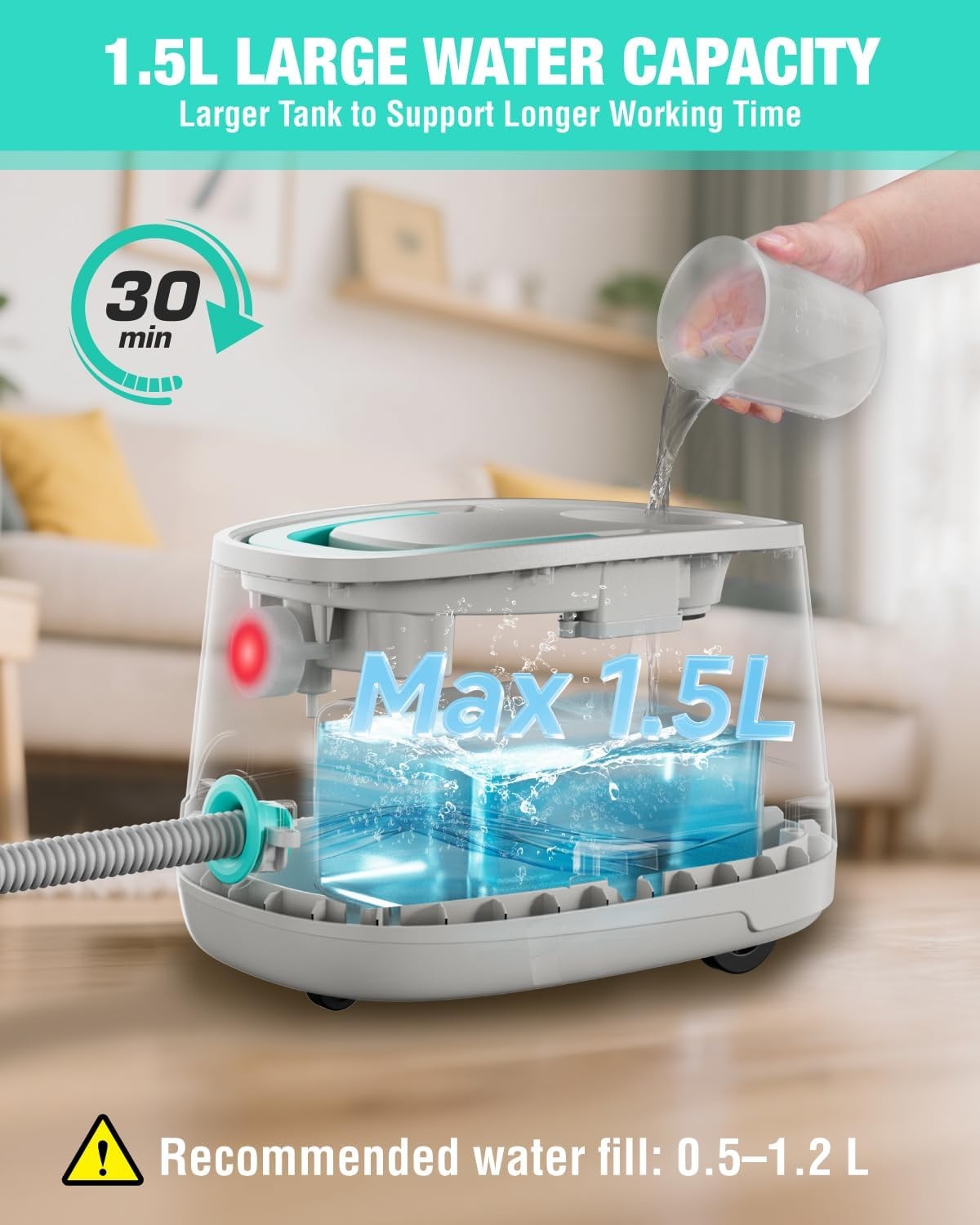HAUSHOF 1500W Portable Steam Cleaner w/1.5L Tank and Wheels 4 Bar 16 Accessories