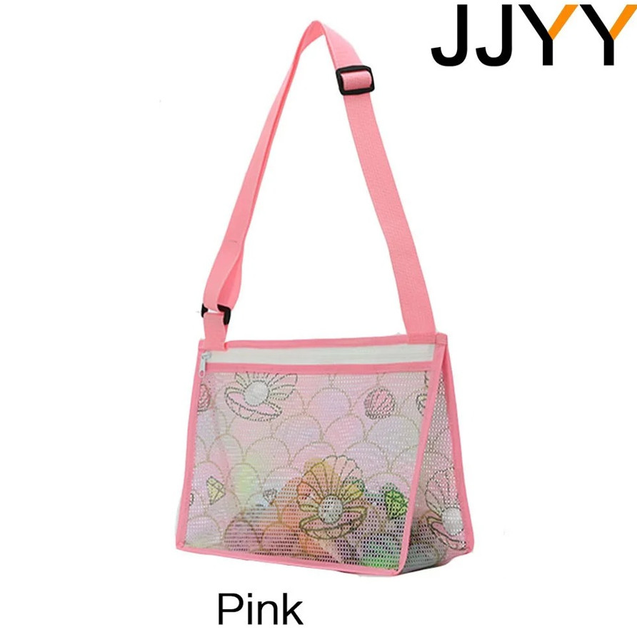 1pcs Foldable Mesh Beach Bag – Seashell & Toy Storage Tote for Kids – NEW