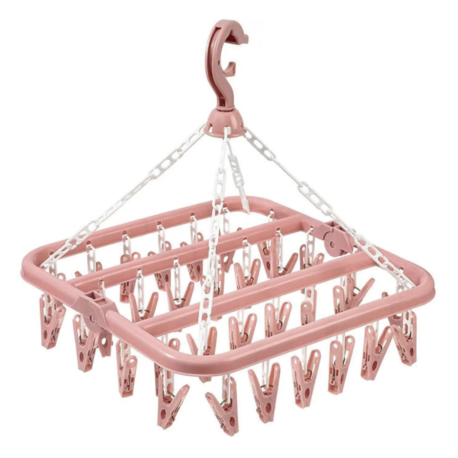 1pc Folding Drying Rack w/ 32 Clips – Portable Hanger for Socks & Underwear
