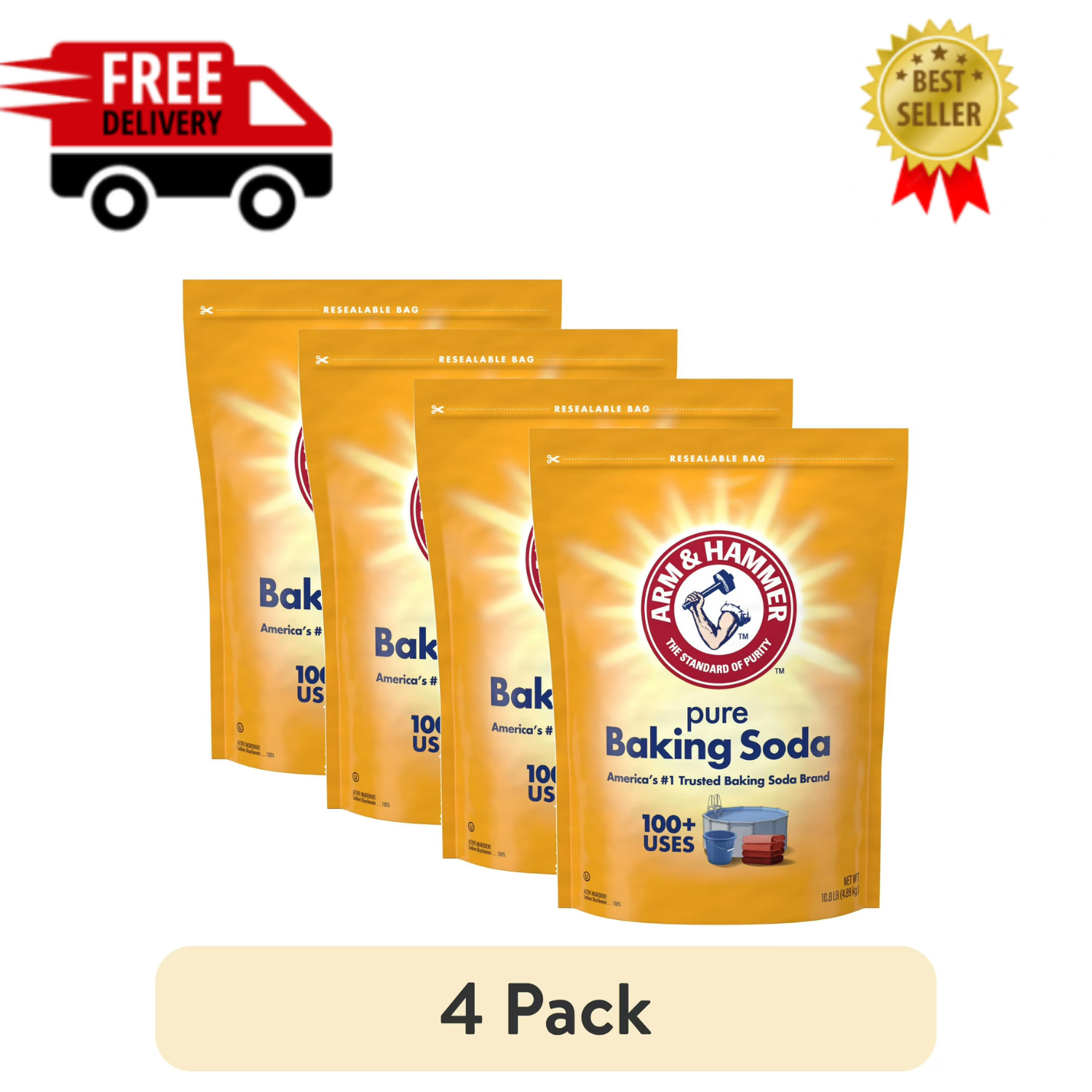 ARM & HAMMER Pure Baking Soda 10.8 lb Bags 4 Pack Baking Cleaning Pool