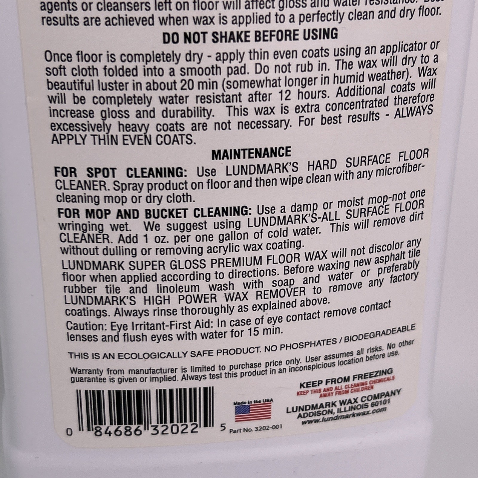 Lundmark Super Gloss Acrylic, Extra Heavy-Duty Hard Finish Floor Wax, 32-Ounce,