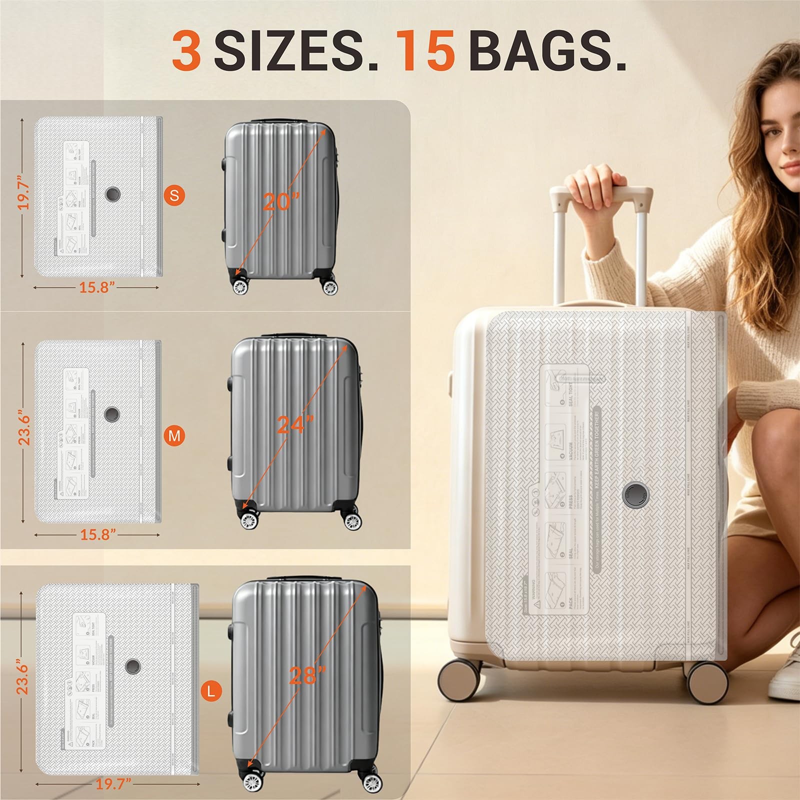 15 Pack Vacuum Storage Bags with Electric Pump for Travel Luggage Clothes