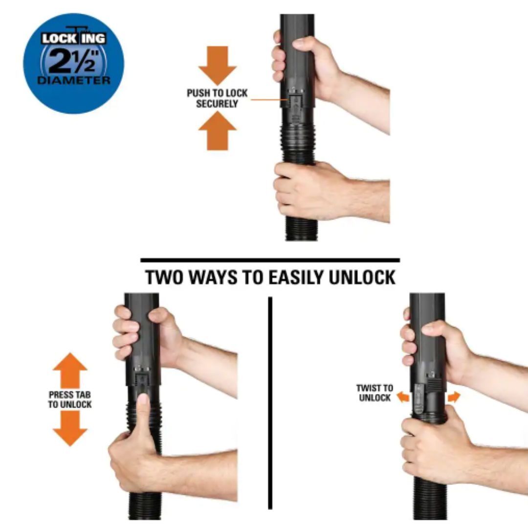 RIDGID Vacuum Hose Wet/Dry Shop Vac 2-1/2″ x 13′ Flexibility Locking Accessories