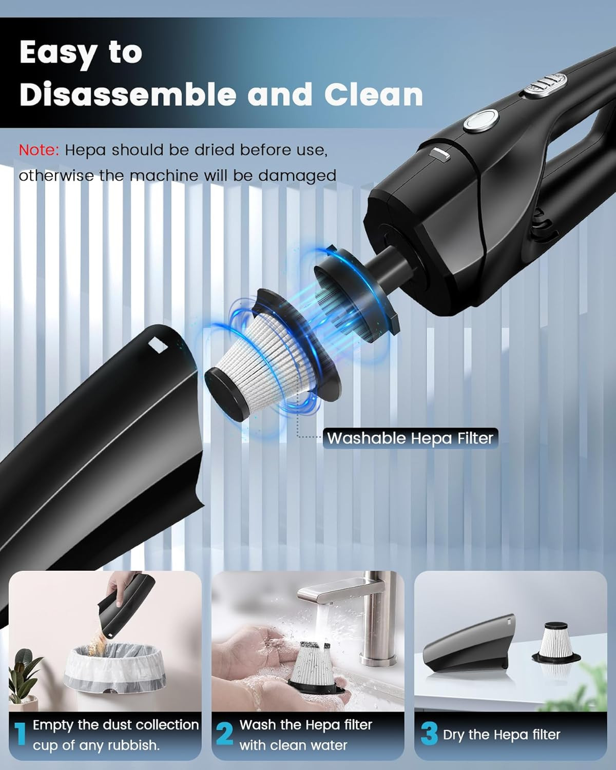 Handheld Vacuum Cordless, Car Vacuums Powerful with Rechargeable Battery, Portab
