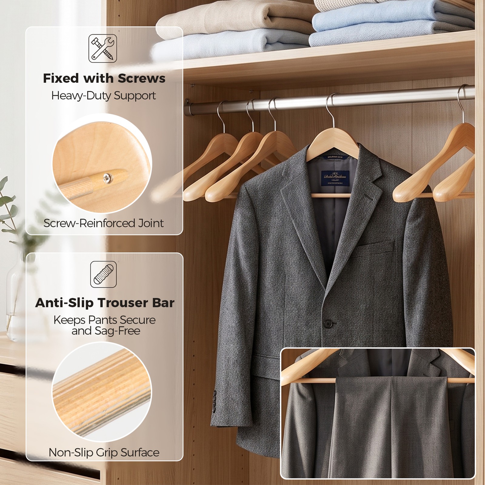 Premium Wooden Hangers 12 Pack Wide Shoulder Suit Coat Hanger w/ 360 Swivel Hook