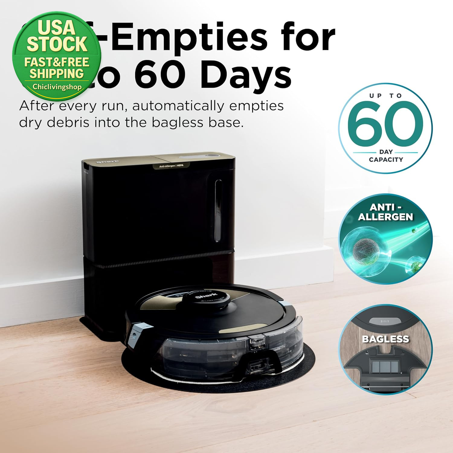 Shark Matrix plus 2-In-1 Robot Vacuum Mop AV2610WA Self-Emptying Pet Hair Black