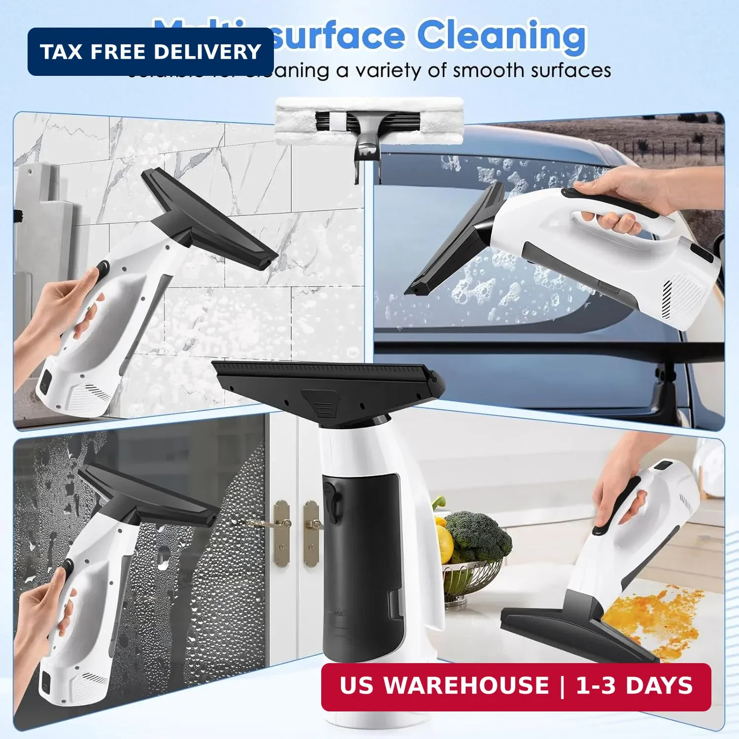 Cordless Window Vacuum Squeegee 2000Pa Rechargeable Electric Glass Cleaner 200ML