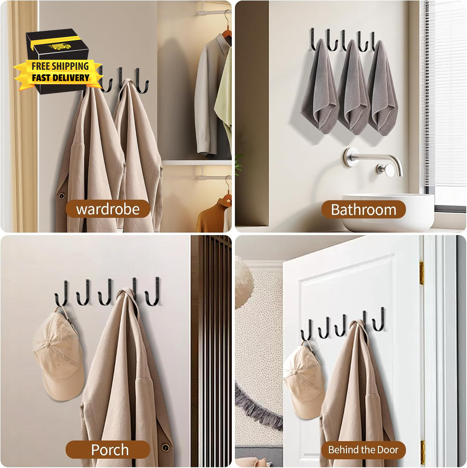 6 Pack Heavy Duty Wall Hooks, 22 LB Load Bearing Stainless Steel Single Prong Co